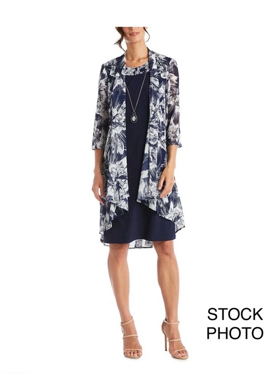 R&M Richards Dresses & Skirts - R&M Richards Navy and White Floral Overlay Dress Set, NWT